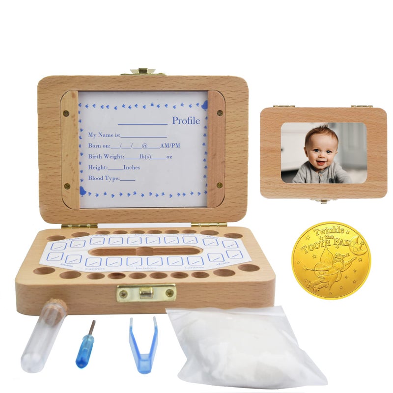 MOLFUJ Baby Tooth Fairy Keepsake Box, Newborn Personalized Wooden Storage Album for Lost Tooth, Children Memory Boxes to Save First Teeth & Hair, Tooth Holders for Lost Teeth - Image 1
